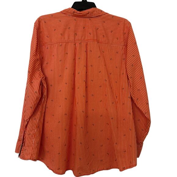 St John’s Bay 100% Cotton Coral Striped Butterfly Print Button Down Shirt 2X - Picture 2 of 10